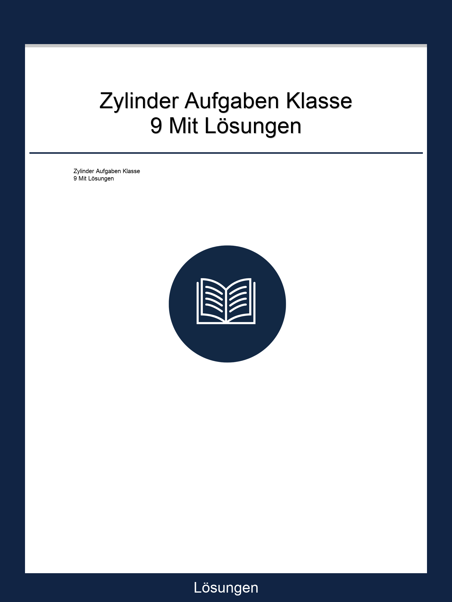Zylinder Aufgaben Klasse 9 PDF Mit Lösungen